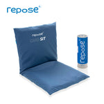 Repose Care-sit cushion back and seat, with blue cover and the Repose pump by the side.