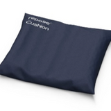 Repose Cushion, inflated, inside a blue cover, with logo printed top left.